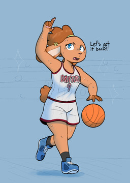 4_fingers anthro ball basketball_(ball) basketball_uniform black_text blue_background blue_clothing blue_eyes blue_footwear blue_shoes bodily_fluids bottomwear brown_hair circle_eyebrows clothed clothed_anthro clothed_female clothing ear_piercing eyebrows female female_anthro fingers footwear fur hair jersey number_on_clothing number_on_jersey open_mouth piercing shirt shoes shorts simple_background sleeveless_shirt small_eyebrows socks solo sportswear sweat sweaty_arms sweaty_legs sweaty_thighs tan_body tan_fur text topwear uniform white_bottomwear white_clothing white_sclera white_shirt white_shorts white_topwear conditional_dnp sonokido ventura_city_drifters emily_lang lagomorph leporid mammal rabbit 2020 digital_drawing_(artwork) digital_media_(artwork) english_text full-length_portrait hi_res portrait