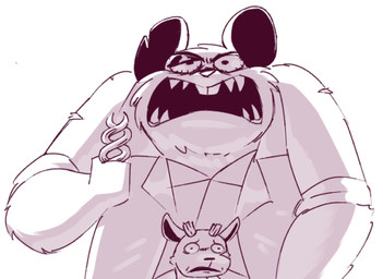 angry anthro antler_grab antlers bloodshot_eyes broken_antler buckteeth duo fangs female horn looking_at_viewer male open_mouth scared simple_background size_difference teeth 87_god mina_the_hollower nickelodeon spongebob_squarepants yacht_club_games drillhardt_(mina_the_hollower) mina_(beast_mode) mina_(mina_the_hollower) deer mammal mouse murid murine rodent meme monochrome