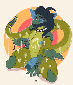 anthro balls bedroom_eyes blue_balls blue_penis bodily_fluids collar collar_only cum cumshot ejaculation erection eyewear femboy genital_fluids genitals glasses hair horn kneeling leash long_hair looking_at_viewer male muscular muscular_anthro muscular_femboy muscular_male narrowed_eyes nude one_eye_closed penis seductive simple_background smile solo studded_collar studs tail wink winking_at_viewer conditional_dnp punkypanda mythology dragon mythological_creature mythological_scalie scalie absurd_res hi_res