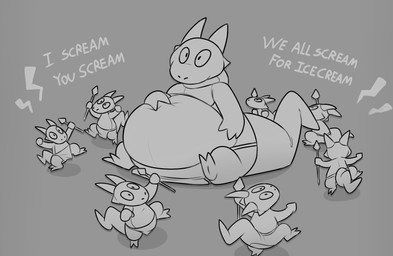 anthro belly big_belly group horn male melee_weapon overweight polearm sitting spear text weapon denaturedalbumin kobold scalie 2023 greyscale hi_res monochrome