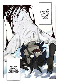 anthro blood bodily_fluids male solo text marsminer jujutsu_kaisen blink_(oc) mammal procyonid raccoon comic hi_res redraw