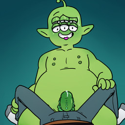 4_nipples 6_eyes ambiguous_gender ambiguous_pov antennae_(anatomy) bodily_fluids clothed clothed/nude clothed_ambiguous clothing duo erection first_person_view genital_fluids genitals green_body green_penis green_skin grin humanoid_pointy_ears imminent_sex male male/ambiguous male_focus multi_eye multi_nipple nipples not_furry nude penis pointy_ears precum smile solo_focus tongue tongue_out ubernerdmaster final_space tribore_menendez alien alien_humanoid humanoid 1:1 2018