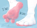 3_toes anthro barefoot between_toes big_feet biped bodily_fluids dialogue feet foot_fetish foot_focus foot_play full_foot_pawpads fur group larger_anthro macro male male/male micro paws plantigrade simple_background size_difference soles solo_focus stomping stuck_to_foot sweat text toes underfoot white_body white_fur pozole pozole_(character) lagomorph leporid mammal rabbit 4:3 digital_drawing_(artwork) digital_media_(artwork) hi_res