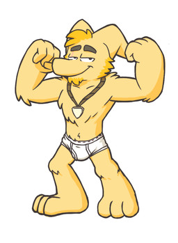 anthro barefoot beard biped blonde_hair briefs briefs_only bulge clothed clothing facial_hair feet fur hair jewelry looking_at_viewer male monotone_briefs monotone_clothing monotone_underwear muscular muscular_anthro muscular_male necklace sideburns smile solo standing tighty_whities topless underwear underwear_only white_briefs white_clothing white_underwear heyitscousindave jet_(goronic) mammal source_request
