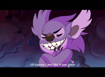 alternate_species back_spines brown_claws brown_nose claws crossed_arms dialogue evil_grin eyes_closed fur purple_body purple_fur screencap screencap_background smile smug solo teeth text angoraram cartoon_network disney lilo_and_stitch ok_k.o.!_let's_be_heroes turbo_k.o. alien experiment_(lilo_and_stitch) 2018 crossover digital_drawing_(artwork) digital_media_(artwork) english_text letterbox signature