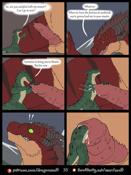anthro balls black_horn bodily_fluids brown_hair cock_vore countershading deep_fisting dialogue duo exclamation_point fisting flinch fur furaffinity_logo genital_fluids genitals green_body green_scales grimace hair horn inside_penis kneeling knot larger_penetrated male male/male no_lube overbite partially_inside patreon_logo penetration penile penis prey_initiating red_body red_fur scales six_frame_image size_difference speech_bubble tail tan_body tan_fur text unusual_fisting unusual_penetration urethral urethral_fisting urethral_penetration vore wide_eyed willing_prey rimentus furaffinity mythology patreon coalt squeaks_(rimentus) dragon furred_dragon furred_scalie kobold mythological_creature mythological_scalie scalie wingless_dragon 2022 comic english_text hi_res url
