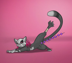 anal anal_beads dreadlocks female feral genitals mask sex_toy simple_background solo vulva alorix domestic_cat felid feline felis mammal