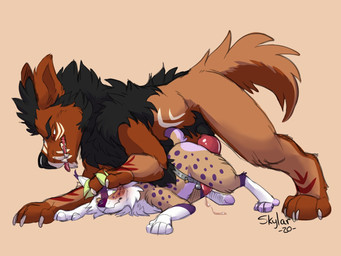 ambiguous_gender animal_genitalia animal_penis anthro black_body black_fur black_nose blush bodily_fluids brown_body brown_fur canine_genitalia canine_penis chastity_cage chastity_device dominant dominant_male duo ears_back erection feral fluffy fluffy_chest fur genital_fluids genitals green_eyes green_hair hair imminent_sex knot leaking_precum lock looking_aside lying male male/ambiguous narrowed_eyes nervous on_front one_eye_closed outline penis pinned pivoted_ears precum purple_nose red_eyes short_tail simple_background size_difference spots tail tongue tongue_out white_body white_fur skylardoodles kinktober mythology espen_(thatlynxbrat) bobcat canid canine canis felid feline lynx mammal mythological_canine mythological_creature werecanid werecanine werecreature werewolf wolf 4:3 digital_media_(artwork) nonbinary_(lore)