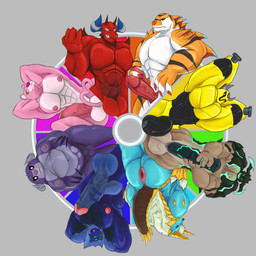 abs animal_genitalia anthro anus balls barazoku big_chest big_penis blue_body equine_genitalia fangs foreskin genital_slit genitals group hands_behind_back male moobs musclegut muscular muscular_anthro muscular_male nipples nude orange_body overweight overweight_anthro overweight_male pecs penis penis_grab pink_body pose presenting presenting_anus presenting_penis red_body small_penis teeth vein veiny_penis yellow_body donisette ben_10 capcom cartoon_network chaotic color_wheel_challenge dota european_mythology invizimals kaijudo kaijudo_rise_of_the_duel_masters monster_hunter mythology pink_panther_(series) valve valve_corporation armodrillo chaor harbinger_the_outworld_devourer pink_panther scaradorable_of_gloom_hollow spidermonkey_(ben_10) tigershark_(character) alien arachnichimp chimera chimera_(kaijudo) demon dragon fanged_wyvern felid humanoid hybrid mammal mythological_creature mythological_scalie pantherine primate scalie talpaedan taur tigershark_(invizimals) western_dragon wyvern zinogre 1:1 absurd_res hi_res