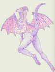 female genitals horn looking_at_viewer membrane_(anatomy) membranous_wings nude purple_body pussy raised_tail solo tail wings calolily mythology dragon mythological_creature mythological_scalie scalie hi_res