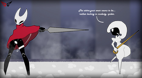 anthro dialogue duo female female/female maebari silk spide weapon deadzephyr4114 hollow_knight:_silksong hollow_knight_(franchise) team_cherry hornet_(hollow_knight) lace_(hollow_knight:_silksong) arachnid arthropod spider hi_res