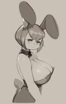 anthro areola areola_slip big_breasts big_butt breasts bunny_costume butt cleavage clothed clothing costume female hair huge_breasts looking_aside short_tail side_view simple_background solo standing tail honeycalamari lagomorph leporid mammal rabbit 2021 absurd_res half-length_portrait hi_res monochrome portrait