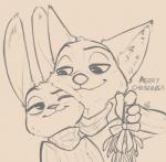 anthro clothed clothing duo eye_contact female holding_object inner_ear_fluff kissing_bough looking_at_another male male/female mistletoe nuzzling one_eye_closed plant simple_background smile text tuft white_background alec8ter conditional_dnp disney zootopia judy_hopps nick_wilde canid canine fox lagomorph leporid mammal rabbit red_fox true_fox 2016 black_and_white english_text monochrome signature