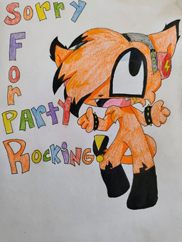 anthro bracelet electronics headphones jewelry lightning_bolt male rainbow_text solo spiked_bracelet spikes text v3sterp0nk caracal_(genus) felid feline mammal english_text hi_res traditional_media_(artwork)