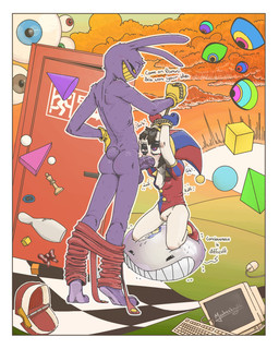 anthro areola balls black_eyes black_hair blue_clothing blue_eyes blue_footwear blue_gloves blue_handwear blue_leotard blue_shoes blush blush_lines bodily_fluids border bound breasts butt clothing clothing_aside cotton_tail dialogue feet fellatio female fool's_hat footwear fur genital_fluids genitals gloves group hair hands_tied handwear hat headgear headwear kneeling leotard leotard_aside male multicolored_eyes nipples oral overalls overalls_down pale_skin penile penis pink_areola pink_nipples purple_body purple_fur questionable_consent red_clothing red_eyes red_footwear red_gloves red_handwear red_leotard red_overalls red_shoes sex shoes small_breasts smile teeth text trio vaginal_fluids vulva white_border yellow_clothing yellow_gloves yellow_handwear yellow_sclera yellow_teeth mccheeky64 glitch_productions the_amazing_digital_circus bubble_(tadc) jax_(tadc) pomni_(tadc) human lagomorph leporid mammal rabbit 4:5 absurd_res english_text hi_res