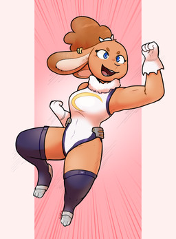 anthro blue_eyes breasts circle_eyebrows clothed clothed_anthro clothed_female clothing ear_piercing eyebrows female female_anthro fingers fist front_view fur gloves hair handwear legwear leotard long_ears open_mouth open_smile piercing small_eyebrows smile solo tan_body tan_ears tan_fur tan_hair tan_inner_ear thigh_highs white_clothing white_gloves white_handwear white_sclera conditional_dnp sonokido my_hero_academia ventura_city_drifters emily_lang rumi_usagiyama lagomorph leporid mammal rabbit 2020 digital_media_(artwork) full-length_portrait hi_res portrait