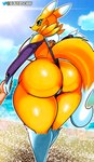 anthro beach big_breasts bikini bikini_thong breasts butt butt_focus camel_toe clothing female one-piece_swimsuit seaside sling_bikini solo swimwear thick_thighs two-piece_swimsuit wide_hips blazedscarf bandai_namco digimon canid digimon_(species) mammal renamon absurd_res hi_res