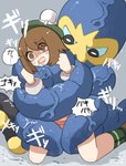 ambiguous_gender asphyxiation choking clothed clothing duo female ryona strangling tentacles text vein veiny_tentacles young supaccha nintendo pokemon gloria_(pokemon) generation_8_pokemon grapploct pokemon_(species) hi_res japanese_text translation_request