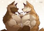 abs anthro biceps drinking drinking_straw duo fur male muscular muscular_male nipples pecs naruever hands-free_bubble_tea canid canine canis domestic_dog mammal 2019 meme