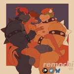 anthro balls big_balls big_penis blush collar foreskin genitals gradient_background group male male/male penis selfcest shell simple_background square_crossover tail trio remochi bowser's_fury mario_bros mythology nintendo bowser fury_bowser zan_(poppin) dragon eastern_dragon koopa mythological_creature mythological_scalie scalie
