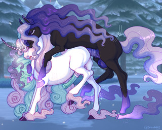 anal anal_penetration animal_genitalia animal_penis balls black_body blush breath cloven_hooves curved_horn detachable detachable_limbs doggystyle duo equine_genitalia equine_penis erection ethereal_hair eyes_closed femboy feral feral_on_feral feral_penetrated feral_penetrating feral_penetrating_feral fetlocks from_behind_position fur fur_markings genitals hair hooves horn male male/male male_penetrated male_penetrating male_penetrating_male markings medial_ring moan mounting multicolored_hair multicolored_penis open_mouth panting penetration penis plant prehensile_hair purple_hair purple_penis quadruped raised_leg sex shaking sheath snow sparkles teeth tongue tree trembling two_tone_hair two_tone_penis white_body snowberry nintendo pokemon equid equine galarian_form galarian_rapidash generation_8_pokemon horse legendary_pokemon mammal pokemon_(species) regional_form_(pokemon) spectrier 5:4 signature