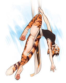 4_toes 5_fingers anthro asian_clothing barefoot black_body black_clothing black_fur black_hair black_stripes bottomless breasts brown_eyes butt claws clothed clothing countershading digitigrade east_asian_clothing feet female fingers fur hair hindpaw looking_at_viewer looking_back multicolored_body multicolored_fur multicolored_hair orange_body orange_eyes orange_fur orange_hair pawpads paws pink_nose pink_pawpads plantigrade rear_view side_view simple_background smile soles solo striped_body striped_fur stripes suspension tail toe_claws toes topwear white_body white_clothing white_fur white_hair yellow_eyes flururu arknights hypergryph studio_montagne waaifu_(arknights) felid mammal pantherine tiger 4:5 digital_media_(artwork) hi_res