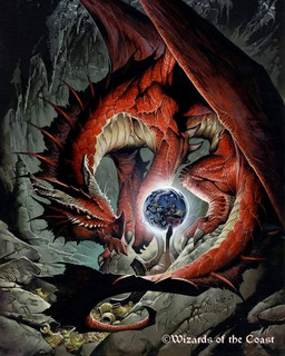 ambiguous_gender cavern claws coin feral gold_(metal) gold_coin horn horn_jewelry horn_ring jewelry membrane_(anatomy) membranous_wings orb red_body red_scales ring_(jewelry) scales solo standing tail wings wayne_reynolds dungeons_and_dragons hasbro mythology wizards_of_the_coast dragon mythological_creature mythological_scalie scalie 2007 official_art traditional_media_(artwork)