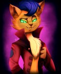 anthro blue_hair brown_body brown_fur brown_nose chest_tuft clothed clothing coat facial_tuft fangs fur green_sclera hair inner_ear_fluff looking_at_viewer male multicolored_body multicolored_fur notched_ear open_clothing open_coat open_topwear patch_(fabric) pupils red_clothing red_coat red_topwear slit_pupils solo tan_body tan_fur teeth topwear tuft two_tone_body two_tone_fur whiskers fj-c friendship_is_magic hasbro my_little_pony my_little_pony:_the_movie_(2017) capper_dapperpaws abyssinian_cat domestic_cat felid feline felis mammal 2017 5:6 digital_media_(artwork) digital_painting_(artwork) half-length_portrait portrait signature