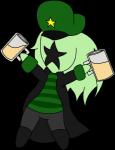 alcohol beer beverage boots bottomwear chibi clothed clothing container cup female footwear green_body green_hair green_skin hair hat headgear headwear holding_object jacket long_hair not_furry pants shirt shoes simple_background solo standing star topwear transparent_background standing_tough starbound mrs_bartender humanoid novakid 2016 absurd_res alpha_channel digital_media_(artwork) hi_res