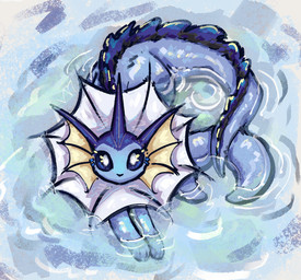 ambiguous_gender blue_body feral fin looking_at_viewer partially_submerged paws sitting solo tail water savielle nintendo pokemon eeveelution generation_1_pokemon pokemon_(species) vaporeon 2025 digital_media_(artwork)