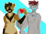 4:3 anthro breasts duo eye_contact female fish fur hair heart_symbol hi_res hyena looking_at_another love male mammal marine nipples piercing shark shterngarts smile spotted_hyena tattoo tongue tongue_out