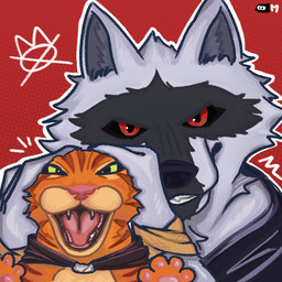 anthro bandage black_nose cape cheek_tuft cloak clothed clothing duo emanata facial_markings facial_tuft fangs fur fuzzy green_eyes grey_body grey_fur grin head_grab head_markings head_tuft holding_head inner_ear_fluff looking_at_viewer male male/male markings mask_(marking) narrowed_eyes open_mouth orange_body orange_fur pawpads paws pink_nose poncho red_background red_eyes scared silly silly_face simple_background size_difference smile striped_body striped_fur stripes symbol teeth tuft white_body white_fur wraps wrist_wraps maxnimic dreamworks mythology puss_in_boots_(franchise) death_(puss_in_boots) puss_in_boots_(dreamworks) canid canine canis domestic_cat felid feline felis mammal tabby_cat wolf 1:1 2025 bust_portrait colored digital_drawing_(artwork) digital_media_(artwork) meme portrait signature