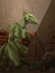 anthro blindwatchman breasts bwatcharts digital_media_(artwork) female hi_res lizard mirror non-mammal_breasts nude reptile scalie simple_background solo