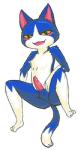 anthro anus balls blue_body blue_fur blush chest_tuft erection fur genitals male nude open_mouth penis simple_background smile solo tuft white_background white_body white_fur yellow_eyes reality_undoer animal_crossing nintendo tom_(animal_crossing) domestic_cat felid feline felis mammal low_res