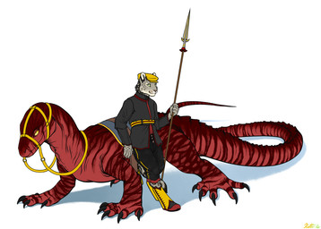 ambiguous_gender anthro claws clothing corseca digitigrade duo feral flat_cap fur furgonomics green_eyes grey_body grey_fur hat headgear headwear lancer leaning looking_at_viewer male melee_weapon mount polearm red_body red_scales rider scales simple_background spear spots weapon white_background yellow_eyes conditional_dnp ratte miraklin felid lizard mammal monitor_lizard pantherine reptile scalie snow_leopard digital_media_(artwork) hi_res sketch