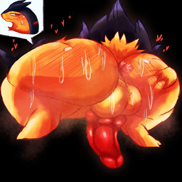 anthro anus balls big_balls big_butt blue_body blue_fur blush blush_lines bodily_fluids body_blush butt butt_blush butt_focus butt_grab embarrassed fur genitals hand_on_butt heart_symbol huge_butt knot knotted_penis male male_anthro musk penis pink_anus raised_tail red_penis simple_background solo sweat sweatdrop sweaty_balls sweaty_butt sweaty_genitalia tail tan_body tan_fur thick_thighs felipotyphlosion nintendo pokemon badger generation_2_pokemon mammal mustelid musteline pokemon_(species) typhlosion 1:1 2026 colored colored_line_art digital_drawing_(artwork) digital_media_(artwork) hi_res remake