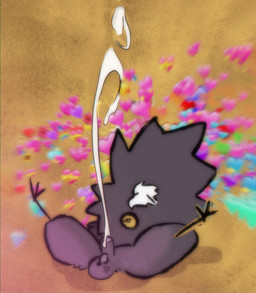 anthro bodily_fluids chibi cum cumshot ejaculation emoji genital_fluids male solo spread_legs spreading solar_gush fakemon komokuu humanoid hi_res