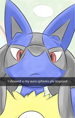 anthro black_body black_fur blue_body blue_fur caption chest_spike close-up fur grey_body grey_fur male photo red_eyes snout solo spikes spikes_(anatomy) text yellow_body yellow_fur mr_fuwa nintendo please_respond pokemon snapchat canid canine generation_4_pokemon lucario mammal pokemon_(species) absurd_res english_text hi_res meme