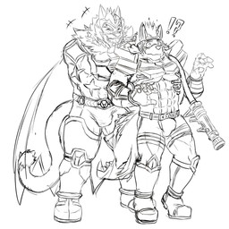 abs anthro bodysuit bulge cape clothing duo eyewear goggles interrobang male mask muscular muscular_anthro muscular_male pecs skinsuit spandex superhero tight_clothing pikanyan0108 lifewonders live_a_hero furlong_(live_a_hero) ryekie_(live_a_hero) felid hyena mammal pantherine tiger 1:1 absurd_res hi_res