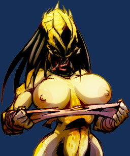 big_breasts breasts claws clothing dreadlocks female mandibles nipples not_furry solo torn_clothing bigdad predator_(franchise) alien humanoid yautja alpha_channel low_res