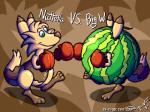 boxing boxing_gloves clothing duo food fruit handwear melon plant sport watermelon flygon_(artist) redfoxxie flurret domestic_ferret elemental_creature flora_fauna food_creature living_fruit living_watermelon mammal mustelid musteline procyonid raccoon true_musteline weasel 2017 4:3 digital_media_(artwork) pixel_(artwork)