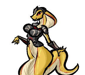 anthro apode armor body_armor bracers breasts female headgear helmet legless non-mammal_breasts pauldron red_body red_scales red_sclera scales serpentine simple_background snake_hood solo white_background white_body white_scales yellow_body yellow_scales jam_(artist) x-com draconcopode naga reptile scalie snake viper_(x-com) aliasing binary_drawing digital_drawing_(artwork) digital_media_(artwork) low_res