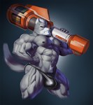 abs anthro armpit_hair barazoku biceps big_bulge big_muscles body_hair bulge chest_hair clothing frown fur grey_background grey_body grey_fur hair hand_on_hip holding_object holding_weapon huge_muscles looking_at_viewer male muscular muscular_anthro muscular_male navel nipples pecs pubes quads rocket simple_background solo standing thong underwear weapon weapon_on_shoulder guzreuef nintendo star_fox wolf_o'donnell canid canine canis mammal wolf 2021 hi_res