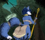 anthro blue_body blue_eyes blue_fur blue_hair canid canine clothed clothing collar color_edit colored female fox fur hair hi_res krystal_(star_fox) krystal_appreciation_month looking_at_viewer mammal nintendo outside plant sabrotiger solo staff star_fox tail tail_wraps third-party_edit tree vines white_body white_fur wraps