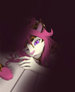 5_fingers anthro big_pupils countershading dilated_pupils fingers fur hair male markings pink_hair pupils purple_eyes shadow solo spots spotted_body spotted_fur strawberrycat24 strawberry_(strawberrycat24) felid feline mammal hi_res