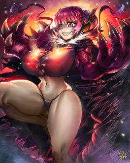 big_breasts bioluminescence breasts butt butt_from_the_front claws clothing female glowing horn huge_breasts muscular muscular_female navel segmented_tail sharp_teeth small_waist solo teeth thick_thighs thong underwear vein veiny_muscles wide_hips thegoldensmurf miss_kobayashi's_dragon_maid mythology ilulu animal_humanoid dragon dragon_humanoid humanoid mythological_creature mythological_scalie scalie hi_res