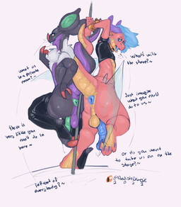 animal_genitalia animal_penis anthro anus backsack balls bedroom_eyes big_butt black_body black_clothing black_fur black_latex black_legwear black_shirt black_stockings black_thigh_highs black_topwear blue_anus blue_body blue_eyes blue_hair blue_penis blue_scales blue_tongue blush bodily_fluids bracelet breath butt butt_wings claws clothing collar countershading curved_horn dancing dialogue dripping duo entwined_tails equine_genitalia equine_penis erection facial_spikes finger_claws fur genital_fluids genitals green_anus green_knot green_penis green_wings hair hand_on_butt hand_on_own_butt holding_butt horn jewelry knot latex latex_clothing latex_legwear latex_stockings latex_thigh_highs legwear long_hair looking_at_viewer looking_back looking_back_at_viewer male male/male medial_ring membrane_(anatomy) membranous_wings multicolored_body multicolored_fur multicolored_scales narrowed_eyes on_one_leg open_mouth patreon_logo penis pink_body pink_scales pole pole_dancing precum precum_drip presenting presenting_anus presenting_balls presenting_hindquarters presenting_penis purple_body purple_claws purple_fur purple_horn purple_spikes raised_tail red_body red_claws red_scales saliva saliva_string scales seductive shirt simple_background spikes spikes_(anatomy) stage standing stirrup_legwear stirrup_stockings stockings submissive submissive_anthro submissive_male tail tail_coil talking_to_viewer tan_body tan_scales text thigh_highs toe_claws tongue topwear two_tone_body two_tone_fur two_tone_scales unusual_wing_placement white_background white_body white_fur wings yellow_eyes redishdragie mythology nintendo patreon pokemon dabelette_(character) red_(redishdragie) dragon generation_6_pokemon kobold mythological_creature mythological_scalie noivern pokemon_(species) scalie 2022 absurd_res english_text hi_res signature