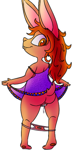 anthro bodily_fluids clothed clothing clothing_lift cum dress dress_lift female genital_fluids hair looking_back orange_hair panties solo underwear vaginal_fluids soso lagomorph leporid mammal rabbit aliasing digital_media_(artwork)