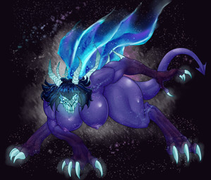 4_eyes areola big_breasts black_background blue_claws blue_eyes blue_fire blue_hair bone breasts claws colored_fire digitigrade fangs female fire glowing glowing_claws glowing_eyes hair horn huge_breasts multi_eye multi_horn nipples nude purple_areola purple_body purple_nipples simple_background skull skull_head solo spade_tail spikes spikes_(anatomy) tail teeth thick_thighs white_horn wide_hips dddoodles horned_humanoid humanoid monster monstrous_humanoid tailed_humanoid tiefling absurd_res hi_res