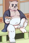 anthro belly blush bulge clothing fur kemono male moobs nipples overweight overweight_anthro overweight_male robe sitting solo underwear white_body white_fur hokolee32 bear mammal 2020 hi_res